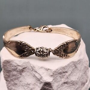 Vintage International Silver Reinforced Plate Spoon Bracelet Floral Repurposed